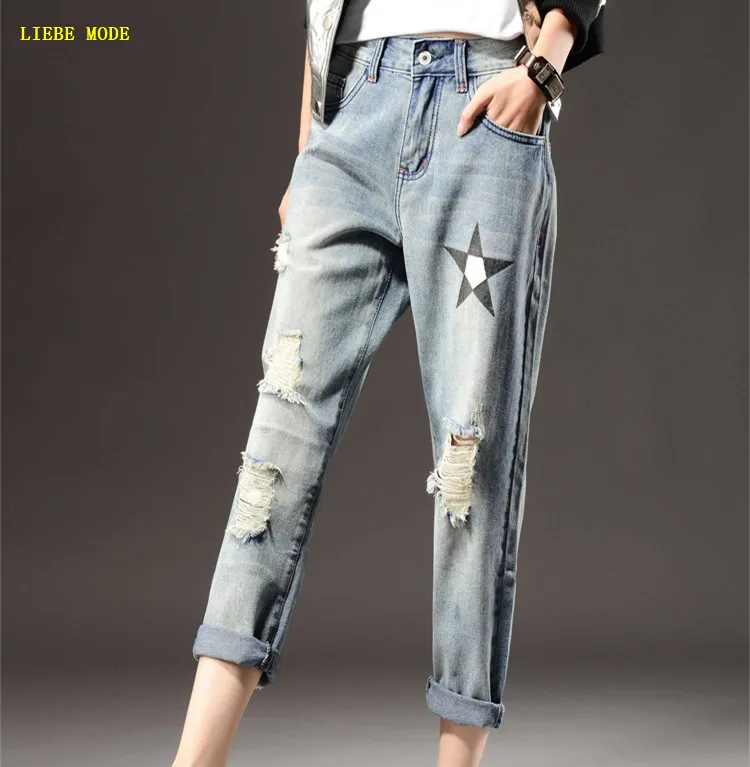 2019 De Talla Grande Jeans Rasgados Para Damas Diseno Elegante