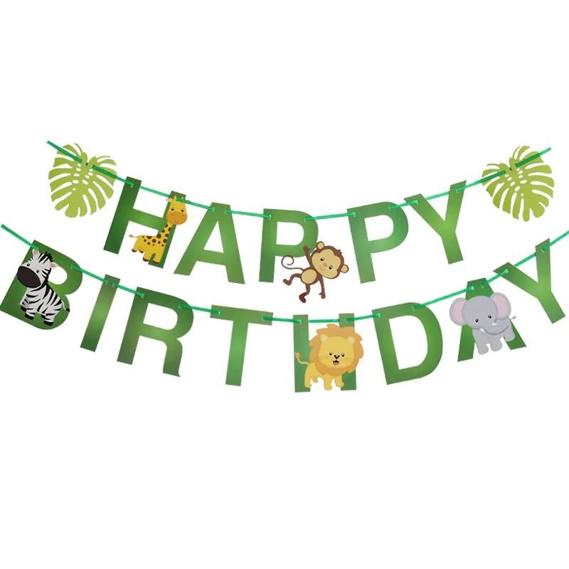 1 Набор джунгли сафари бумажный баннер с животными Детские украшения для вечеринки зоо животные флаги с днем рождения гирлянда для дня рождения Декор