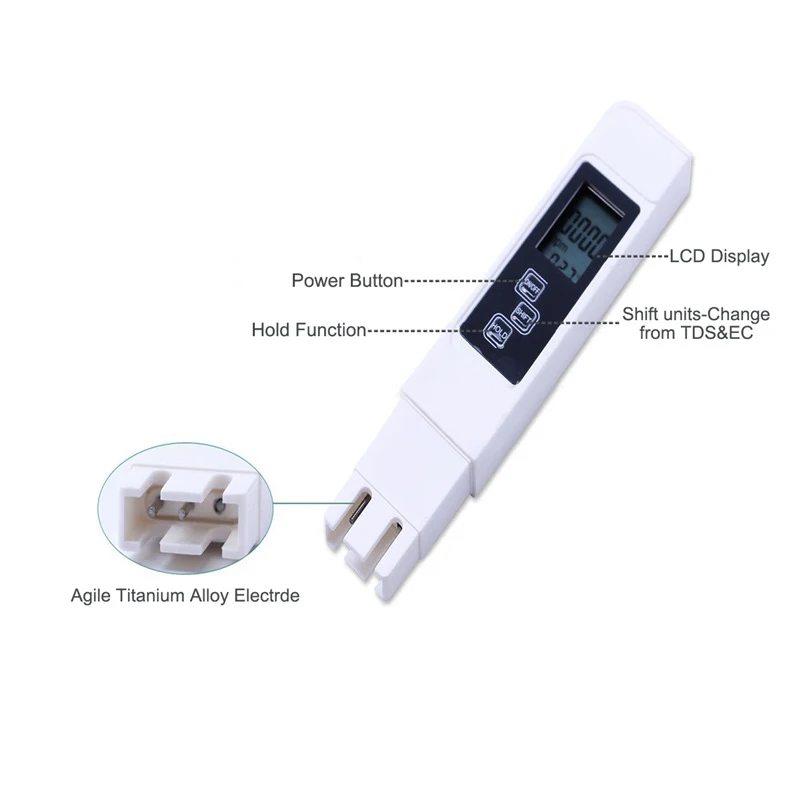 White Water Quality Tester TDS Water Tester Portable Digital TDS EC Water Quality Tester TEMP Meter Filter Purity Pen