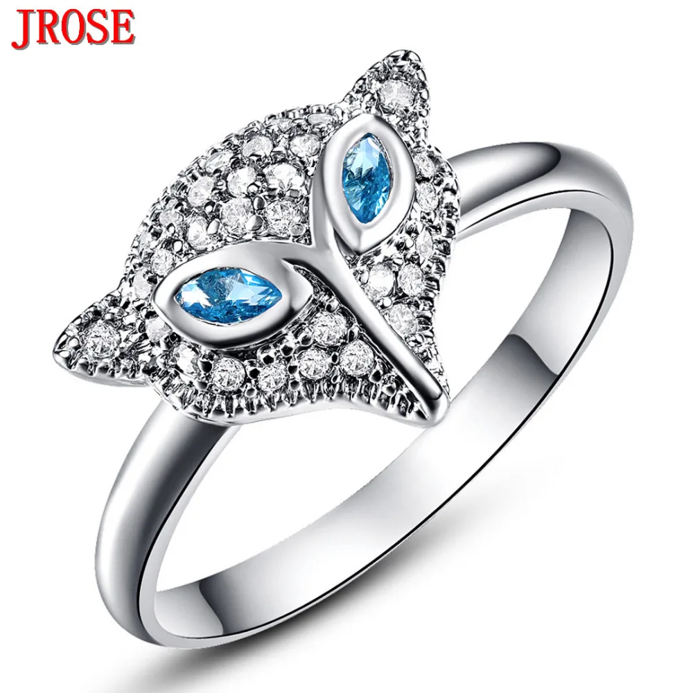 JROSE Fox Classic Engagement Created Blue &amp White CZ Women Gold Color Ring Size 6 7 8 9 10 New Fashion Jewelry Gift | Украшения и