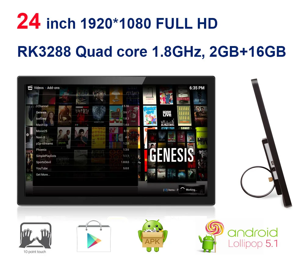 Обновлено 24 дюйма android smart tv-киоск-adverstising машины все в одном ПК (Rockchip3288 Cortex A17 1,8 ГГц, 2 Гб DDR3, 16 ГБ nand)