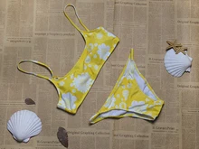 Women Bikini Bandeau Push Up Floral Yellow