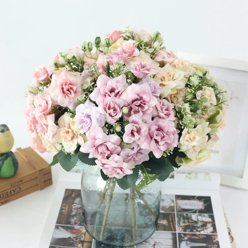 JAROWN Simulation Rose Flower Bouquet Artificial Silk Fake Flowers For Wedding Decorations Home Garden Decor Fleur (1)