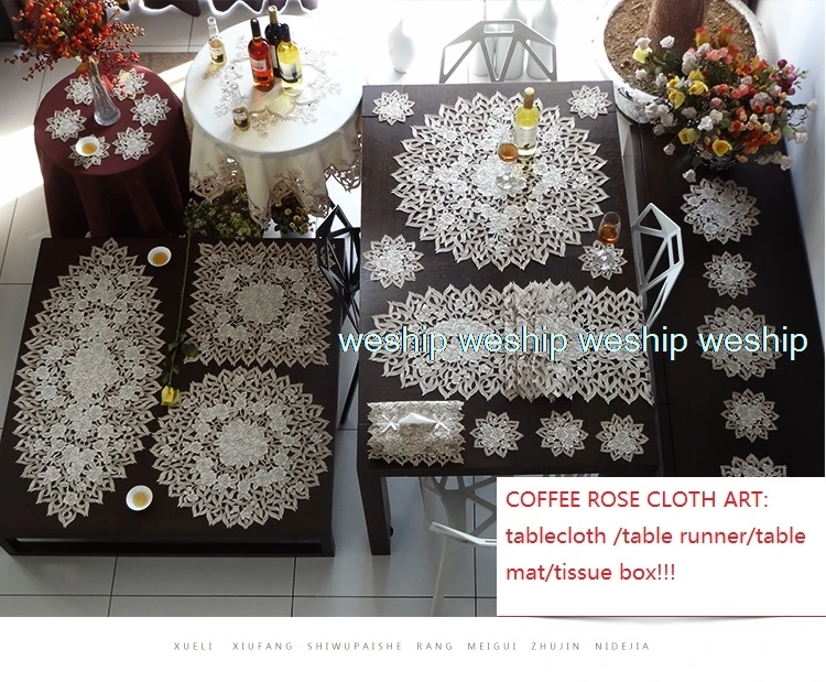 

coffe rose High-end luxury Home cloth embroidery tablecloth table runner mat dust cover