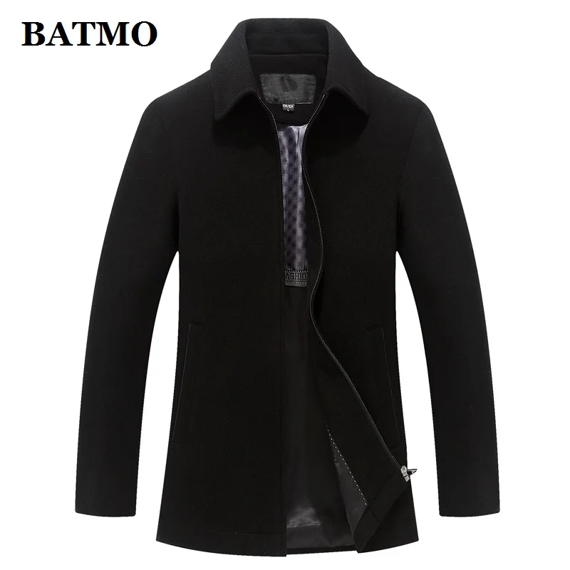 BLACK BATMO Новое поступление осень и зима высокое качество шерсть Повседневный Тренч для мужчин, мужские зимние шерстяные куртки, большие размеры M-XXXL 8838 - Цвет: BLACK