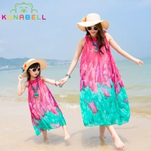 Famille d’été Correspondant Tenues Mère Et Fille Robe de Plage de Haute Qualité En Mousseline de Soie Robe Mère Fille Robes Vêtements F19