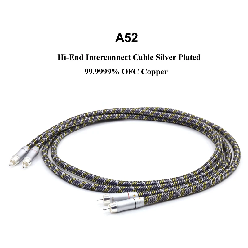  Pair High Quality 6N 99.9999% OFC Male-Male RCA Interconnect Cable with Silver Plated RCA Plug for 