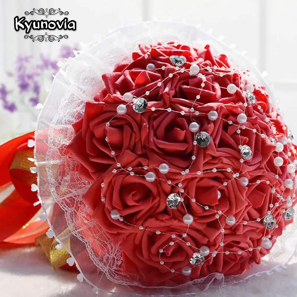 kyunovia wedding bridal bouquet pe rose artificial flower bouquets