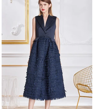 

2018 Summer NEW Floral High Waist Sleeveless Suit Dress Elegant Party Banquet Patchwork Tank Dress