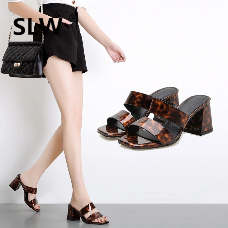 

Slides Socofy Shoes Women Women's Slippers 2019 Loafers Square heel Heeled Mules Low Sliders Soft New Heels Concise Basic