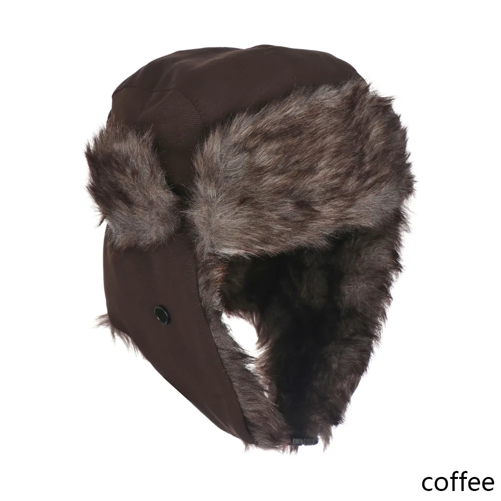 

Adult Men Pilot Trapper Cap Winter Trooper Earflap Warm Russian Ski Snow Hat Faux Rabbit Fur Bomber Unisex Sports Hats