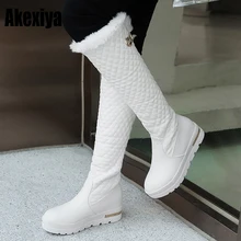 Тапочки на толстой подошве для зимы на толстой подошве женские ботинки на толстой плоской подошве, белого и черного цвета Зимние сапоги сапог до середины икры Для женщин с пряжкой туфли из хлопка k130