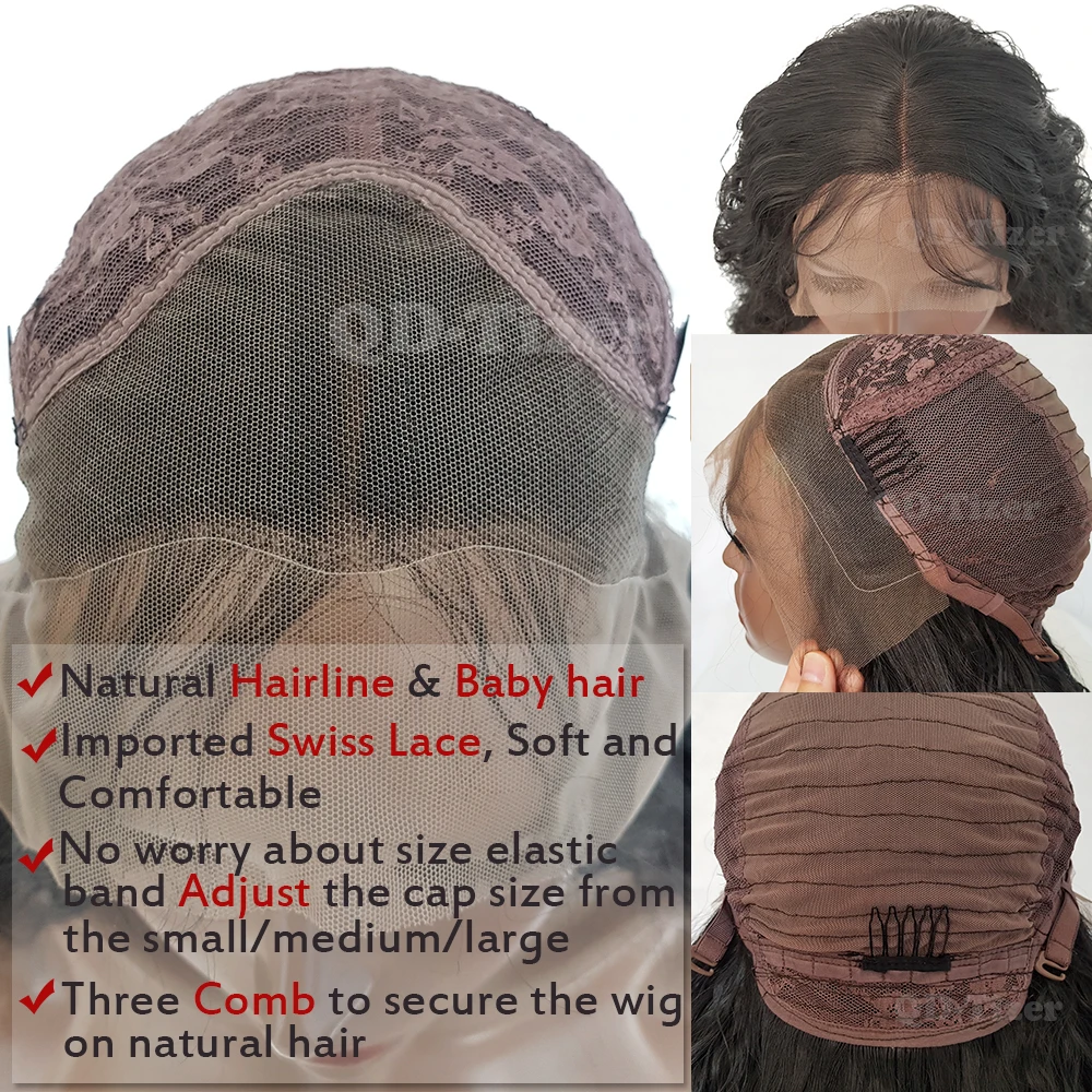 QD-Tizer натуральный черный свободная волна Синтетический передний парик шнурка устойчивые волосы полная плотность Детские волосы для черных женщин