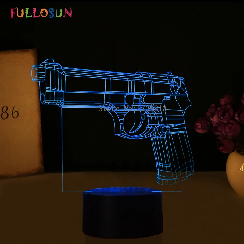 Fullosun USB LED 3D Ночные светильники пистолет и пистолет Модель 3D Сенсор Настольный светильник 7 цветов chaning Moon лампы в качестве подарка