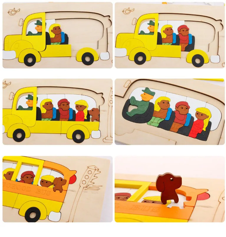 9 тип деревянный пазл животное транспорт мульти-imensional 3d Jigsaw Многослойные мультфильм Головоломка Развивающие Монтессори игрушки для детей