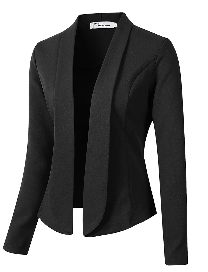 ZOGAA Модные осенние для женщин Пиджаки для и куртки работы офисный костюм для дам тонкий ни кнопки бизнес женский повседневное Блейзер пальт - Цвет: Черный