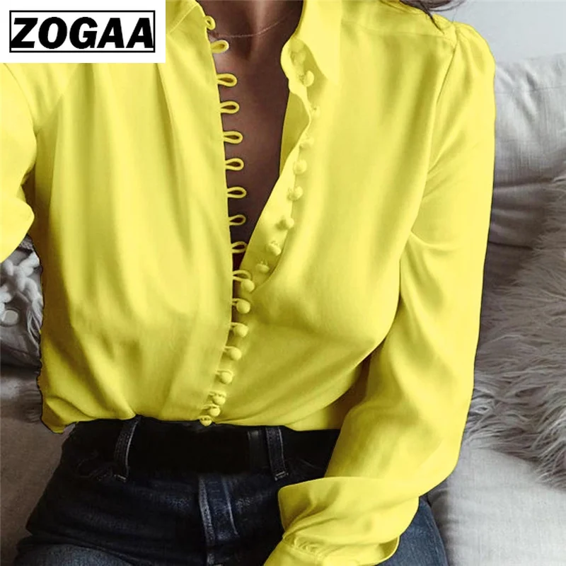 

ZOGAA 2019 Spring Casual Long Sleeve Loose Party Blouse Women Elegant Solid Lapel Baggy Work Office Button Down Shirts