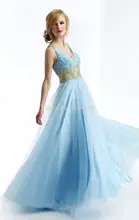 Neue Ankunft 2016 V-ausschnitt Prom Kleider Lange Kristall Rüschen Perlen Chiffon Open Back Kleid Abendkleider Freies Verschiffen