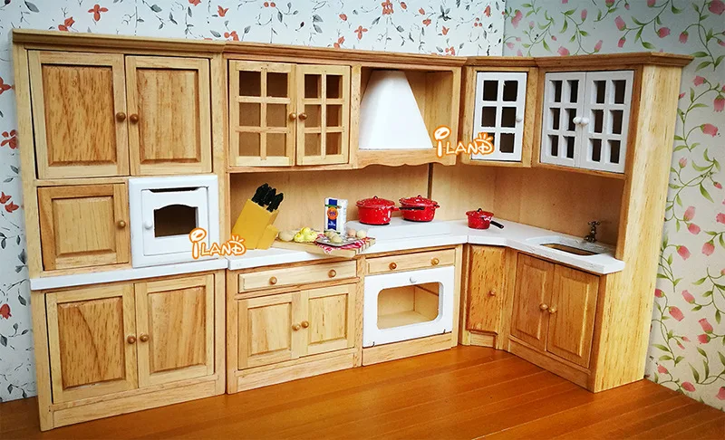 

Doll House Miniatures DIY 1:12 Dollhouse decoration accessories Toys Wooden furniture Wooden-color integrated kitchen toys