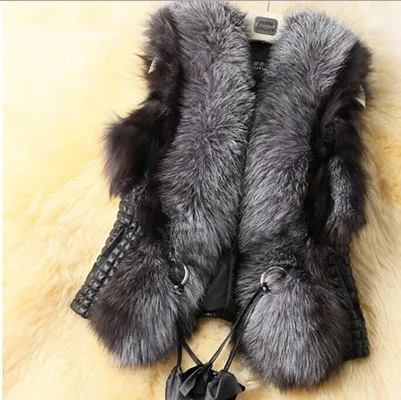 

2019 faux fur coat Raccoon fur collar vest short paragraph vest Leather Big imitation sheep skin Women Fur Coat Fur Vest V537