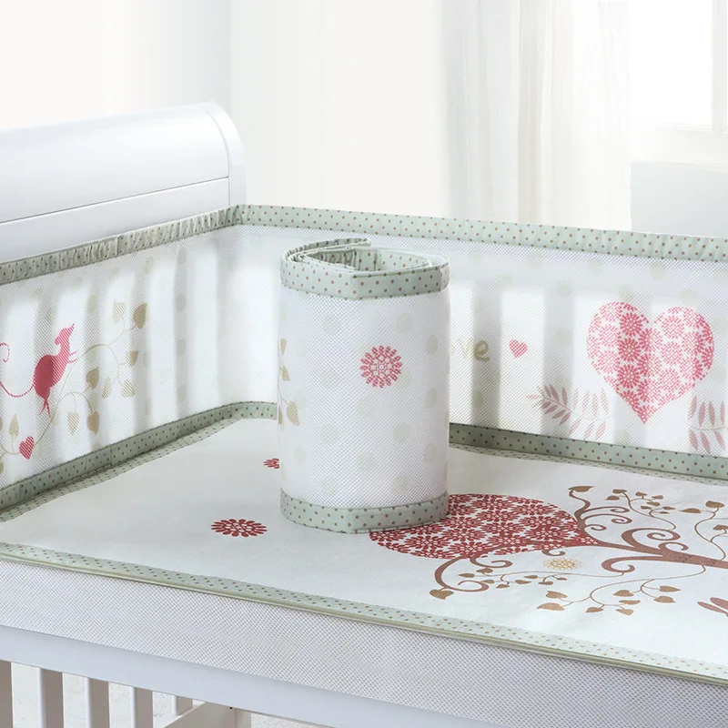 2Pcs Set 3D Mesh Crib Bumpers Surround Children's Bedding Kit Summer Breathable Bed Protector Removable Washable Bed Linen