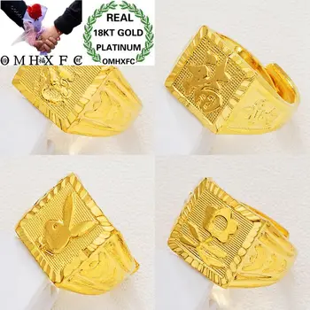 

OMHXFC Wholesale European Fashion Male Party Birthday Wedding Gift Square FA CAI FU Dragon Resizable 18KT Real Gold Ring RI98