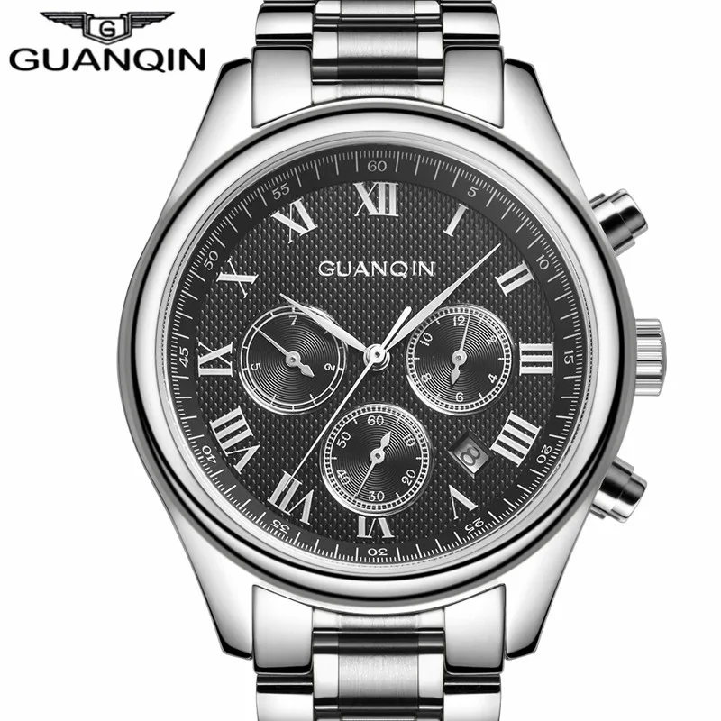 

GUANQIN Top Brand Luxury Men Sport Automatic Date Mechanical Watches Business Casual Men's Fashion Gift Silver Steel Wristwatch
