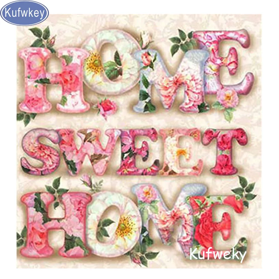 

Kufwkey Home Sweet Home DIY full square Diamond 5D Diamond painting Embroidery Cross Stitch Rhinestone Mosaic flower Crafts