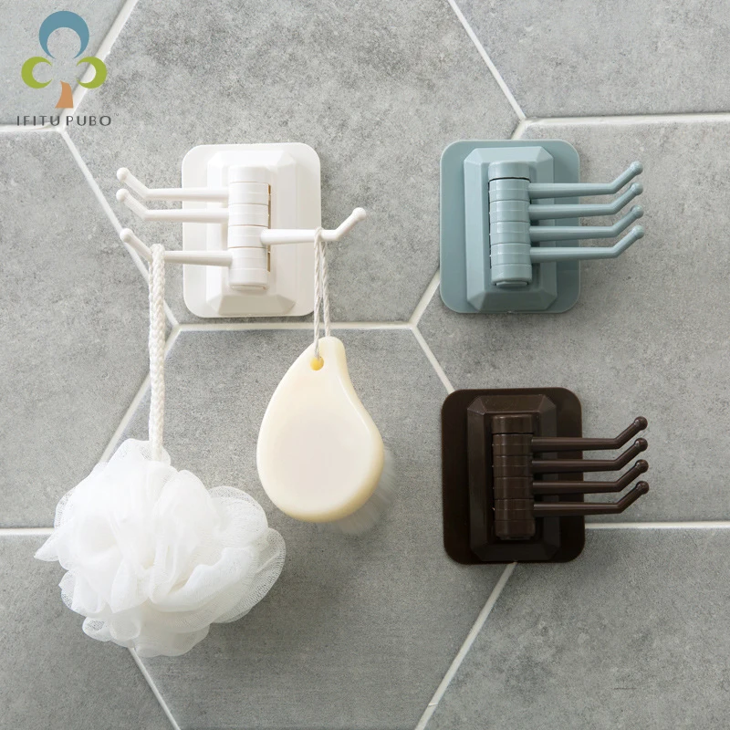 

Creative Rotating Hook Strong Adhesive Household Free Punch Bathroom No Trace Wall Shelf Towel Hanger Stick LYQ