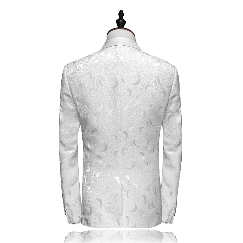 2024 Italian Mens Suits White Floral One Button Wedding Party Suits Groom Tuxedos Groomsmen 2 Piece Suit Costume Mariage Homme