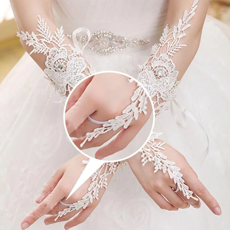 Элегантные белые кружевные длинные перчатки для невесты с кристаллами без пальцев, свадебные перчатки для невесты, женские свадебные аксессуары JL