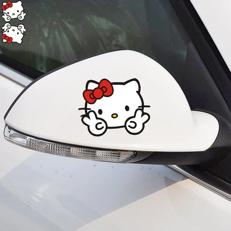 

Car Sticker 2PCS/Lot Hello Kitty Making a Victory Sigh Decal Car Rearview Mirror Sticker Personalized Styling Car Accessories