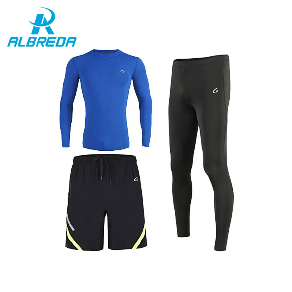 

ALBREDA Quick Dry Compression Mens Sport Suit Fitness Running sets 3pcs Gym Clothing Workout Jersey Joggers Training Tracksuits