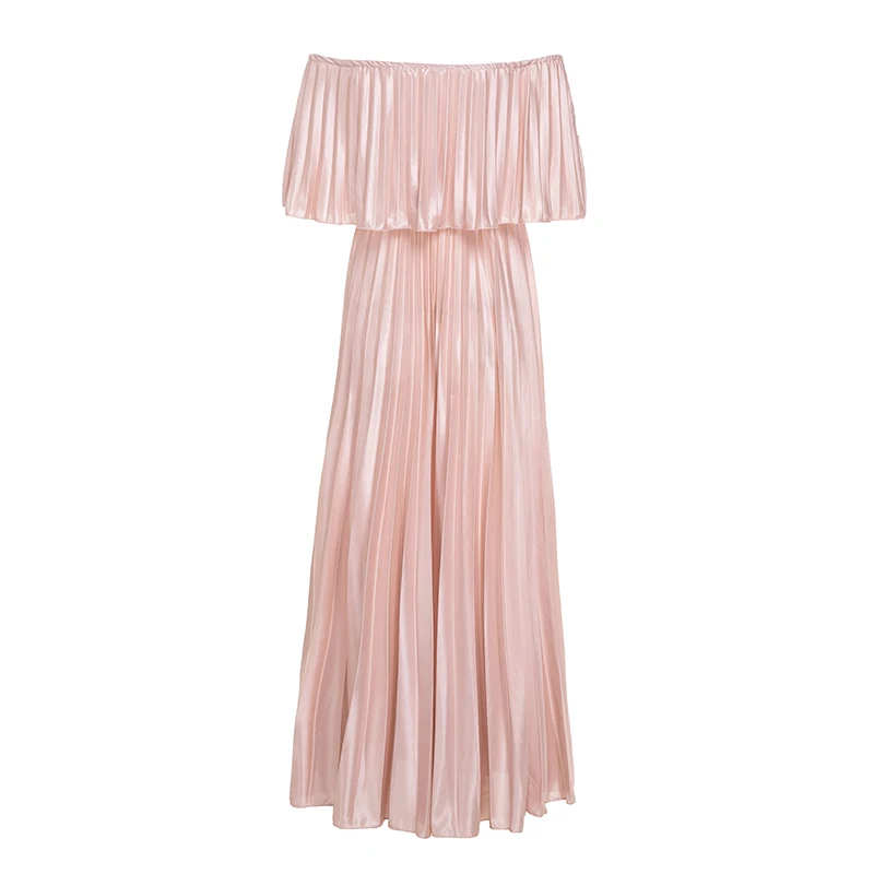 Off Shoulder Chiffon Summer Dresses Women Ruffle Pleated Long Dress Pink Elegant Holiday Loose Beach Dress Female 2019 (3)