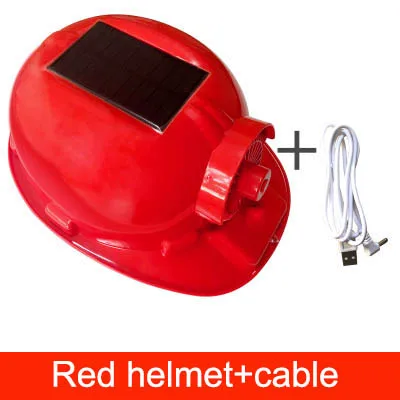 Солнечный вентилятор, защитный шлем, перезаряжаемая конструкция, летняя охлаждающая дышащая жесткая шляпа, уличный вентилятор, кепка, защита от солнца - Цвет: Red helmet cable
