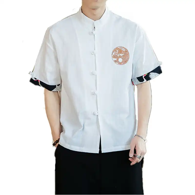 camisa blanca bordada hombrede flores cuello chino camisa blanca bordada hombrede flores cuello chino