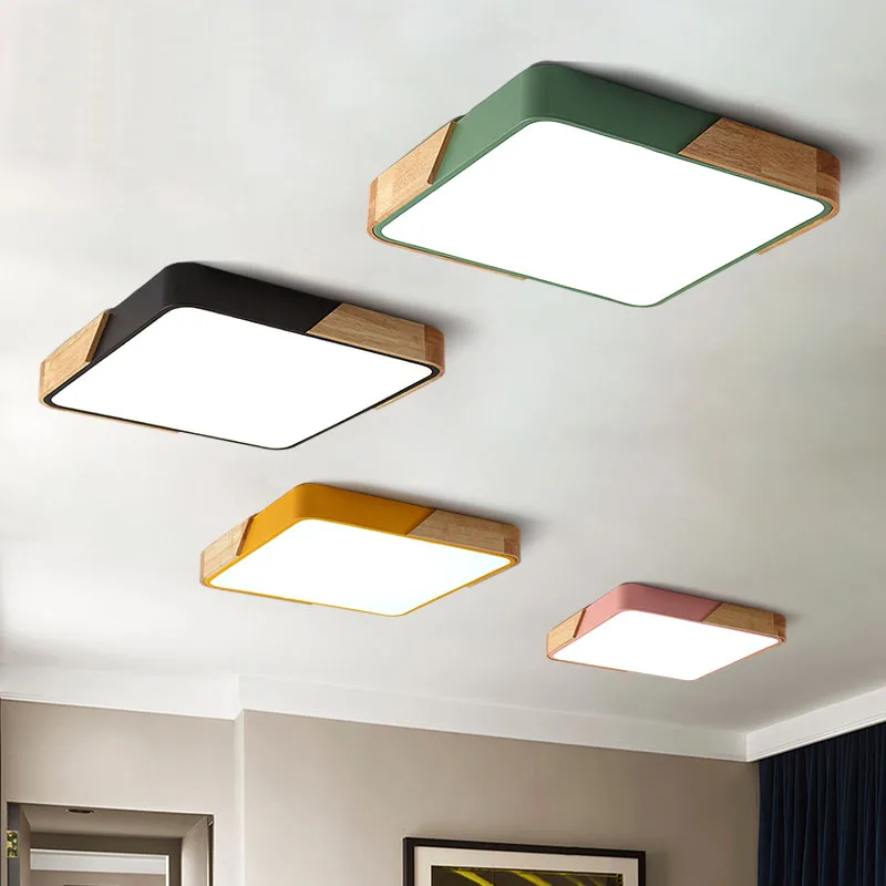 

Modern LED Wood Ceiling Lights In square Shape lamparas de techo For Bedroom Balcony Kitchen Lighting plafonnier led Fixtures