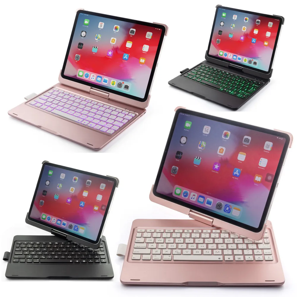 

Russian/Hebrew/Spanish 7 Color LED Backlight 360 Degree Rotary Wireless Bluetooth Keyboard Stand Case For Apple iPad Pro 11 2018