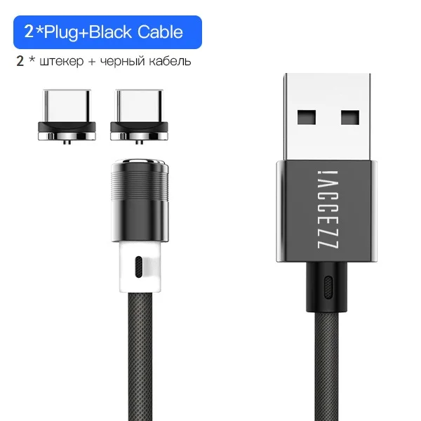 ACCEZZ Магнитный зарядный кабель для iPhone XS, XR, X, 7, samsung, S9, htc, 3 в 1, магнитное зарядное устройство, освещение, Micro usb, Тип C, USB светодиодный провод - Цвет: 1Black Cable 2Plug