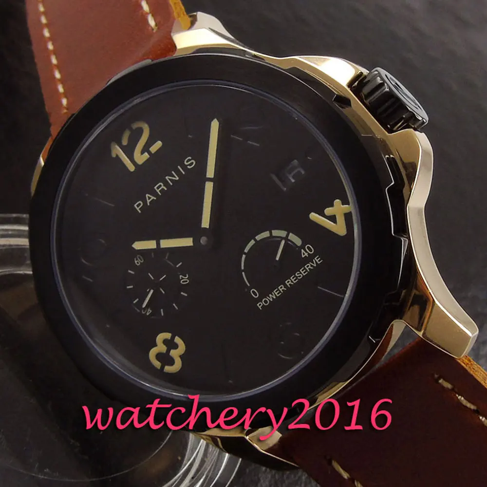 

Fashion 44mm Parins black dial black case 2017 new mens watch automatic mechanical power reserve automatic Movement Men's watch