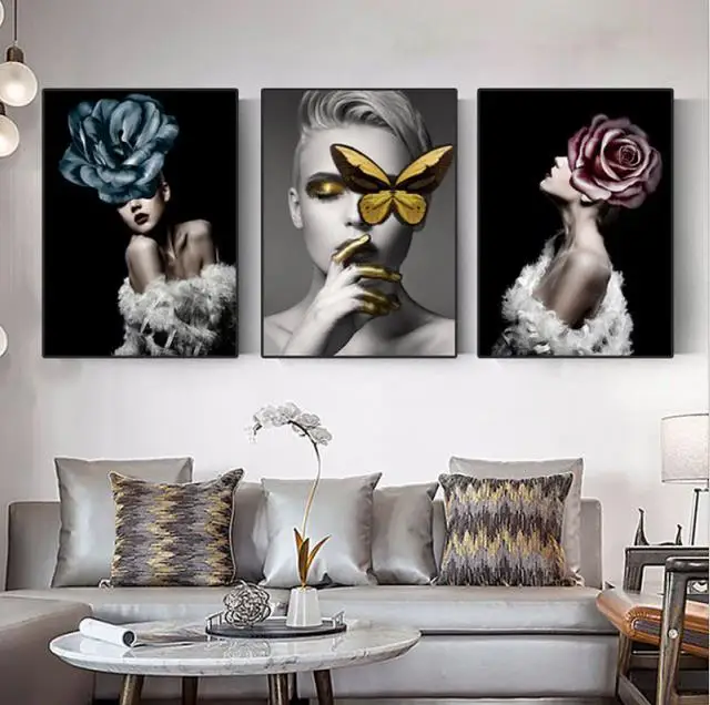 

Free Shipping Rose & Wing Lady Wall Pictures for Home/Unframed Figure Canvas Painting for Decoration