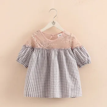 

2 3 4 5 6 7 8 Years Girls Blouses Fashion Korean Lace Plaid Splice Tops for Girls Toddler Baby Clothing Kids Shirt Summer 2019