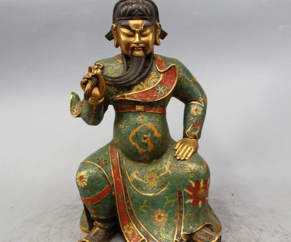 

China Copper Bronze Cloisonne leader Sit Dragon Guan Gong Guan Yu warrior Statue