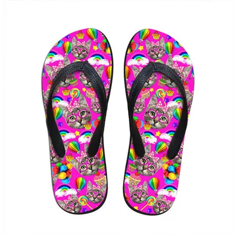 Горячая распродажа! Разноцветные Вьетнамки с милым котом; женская пляжная обувь; mujer; вьетнамки на плоской подошве; повседневная женская пляжная обувь для отдыха; chinelo - Цвет: C0366AB