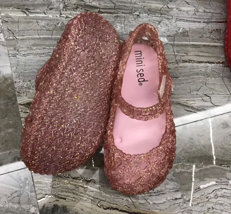 Mini Melissa/обувь с кристаллами; коллекция года; сандалии для девочек; сетчатая обувь; сандалии Melissa для девочек; прозрачная обувь; сандалии для девочек 15-18 см - Цвет: Розовый