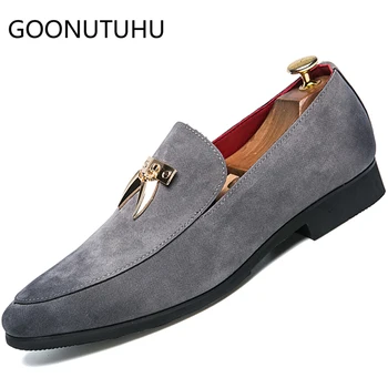 

2019 new fashion men's shoes casual leather suede loafers male gray & black slip on shoe man comfortable shoes for men hot sale