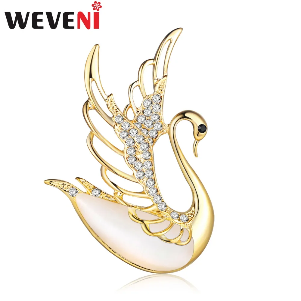 WEVENI Rhinestone Alloy Swan Brooch For Women Brooches Pin Collar Scarf Decoration New Fashion Animal Jewelry Accessories | Украшения и