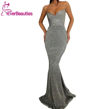 

Mermaid Evening Dress Long 2020 Spaghetti Straps Shiny Sequins Robe De Soiree Elegant Formal Dress Side Slit Vestido De Festa