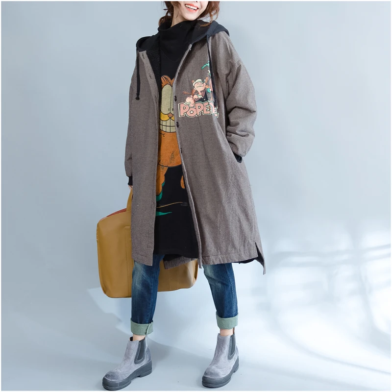 Зимнее мультяшное бархатное пальто с капюшоном, куртка размера плюс, женские свободные пальто s, Женская парка, Флисовая теплая длинная куртка