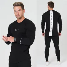 Футболки для бега с круглым воротником мужские быстросохнущие фитнес-плотно облегающие спортивные Компрессионные спортивные костюмы с длинными рукавами Мужская спортивная одежда